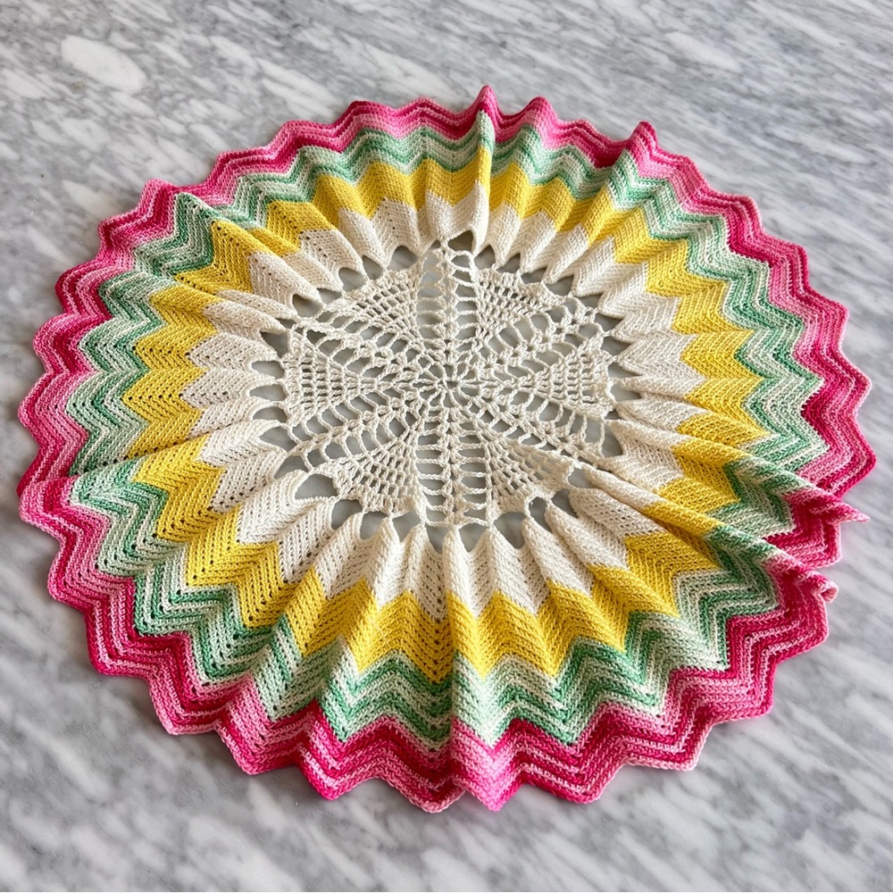 Vintage Colorful Crochet Doily - 17”